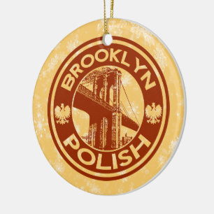 Ornement Rond En Céramique Arbre de Noël Brooklyn Polonais Américain