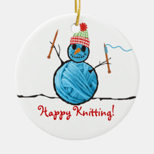 Ornement Rond En Céramique Arbre de Noël d'aiguilles de tricot de bonhomme d