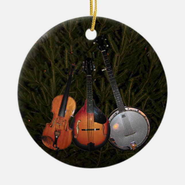 Ornement Rond En Céramique Arbre de Noël de Bluegrass (Devant)