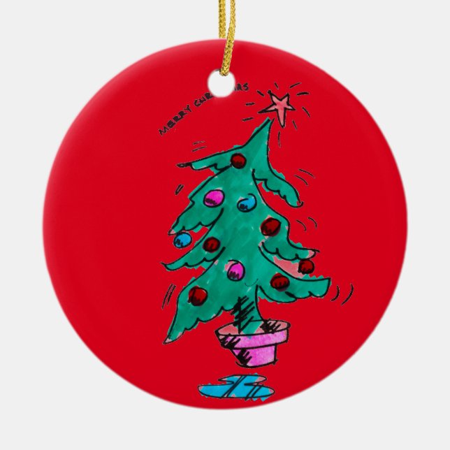 Ornement Rond En Céramique Arbre de Noël - Joyeux Noël (Devant)