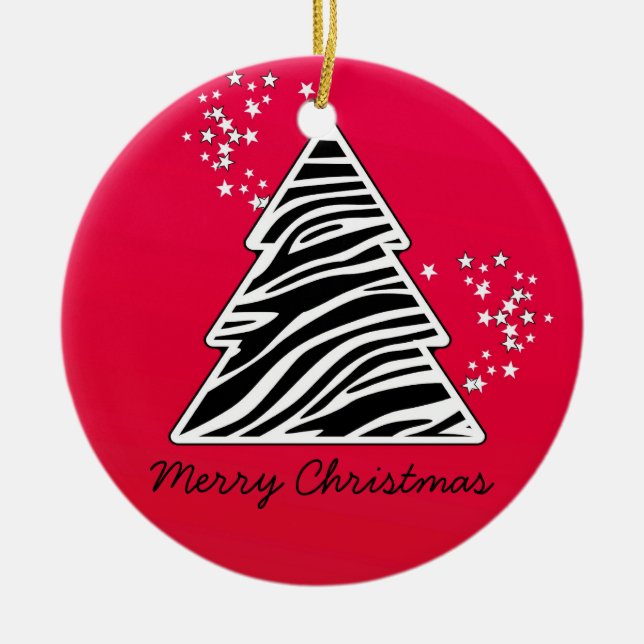 Ornement Rond En Céramique Arbre de Noël Red Zebra (Devant)