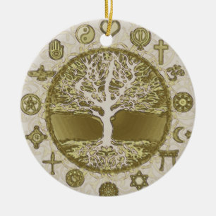 Ornement Rond En Céramique Arbre d'or de la vie