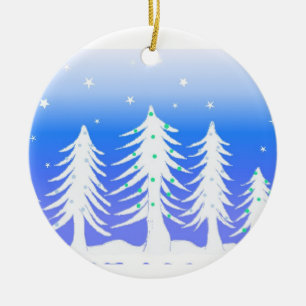 Ornement Rond En Céramique Arbres de Noël blancs givrés