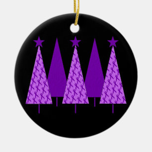 Ornement Rond En Céramique Arbres de Noël - ruban violet