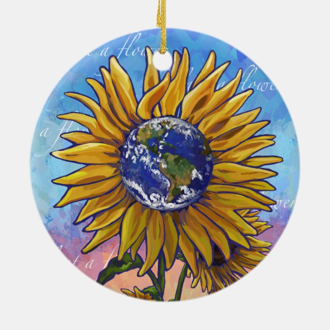 Ornement Rond En Céramique Art de la Terre de tournesol (Dos)