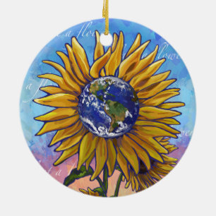 Ornement Rond En Céramique Art de terre de tournesol