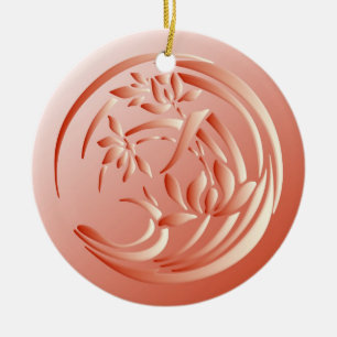 Ornement Rond En Céramique Art Déco Lily motif - corail orange