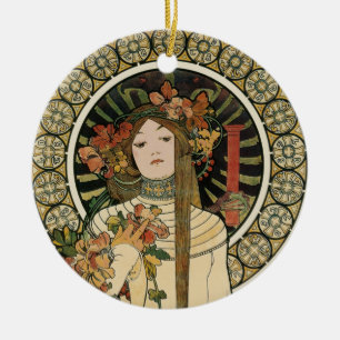 Ornement Rond En Céramique Art Nouveau Trappistine Mucha Art