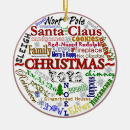 Ornement Rond En Céramique Art Word de Noël (Personnalisez avec votre photo)