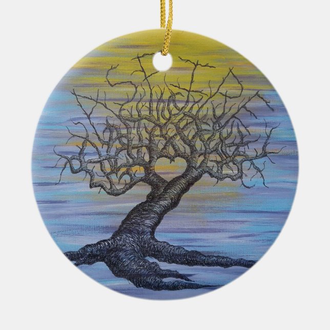 Ornement Rond En Céramique Aspirent l'arbre d'amour (Devant)