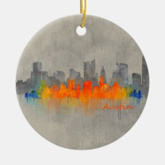 Ornement Rond En Céramique Austin Texas skyline watercolor b/w colorful ville