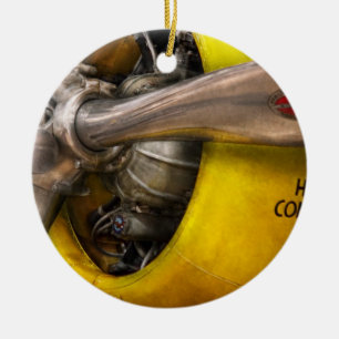 Ornement Rond En Céramique Avion - Pilote - Hélice - Twin Wasp