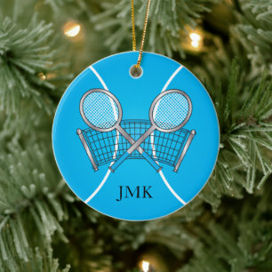 Ornement Rond En Céramique Bal de tennis bleu   Personnaliser