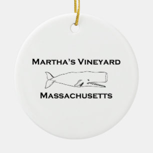 Ornement Rond En Céramique Baleine du Massachusetts de Martha's Vineyard