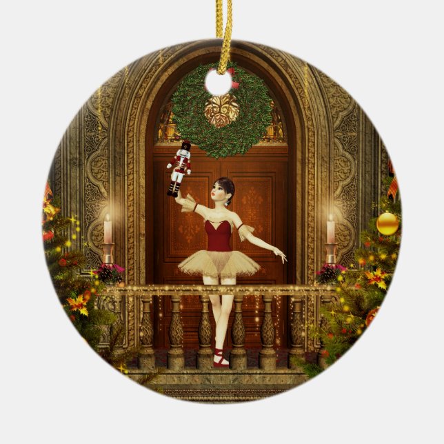 Ornement Rond En Céramique Ballerina et Nutcracker Céramique Ornement de vaca (Devant)