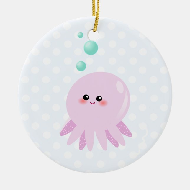 Ornement Rond En Céramique Bande dessinée mignonne de poulpe (Devant)
