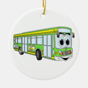 Ornement Rond En Céramique Bande dessinée verte d'autobus de ville