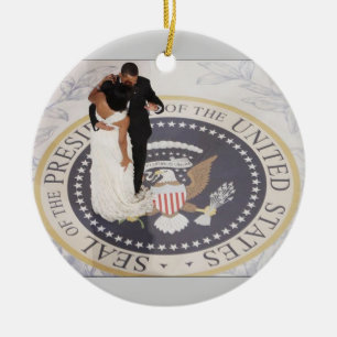 Ornement Rond En Céramique Barack et Michelle Obama