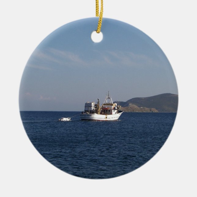Ornement Rond En Céramique Bateau de pêche grec (Devant)