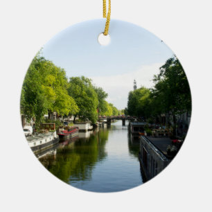 Ornement Rond En Céramique Bateaux maison sur le canal d'Amsterdam
