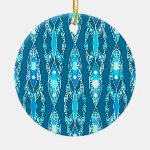 Ornement Rond En Céramique Batik tribal - Bleu océanique et Aqua