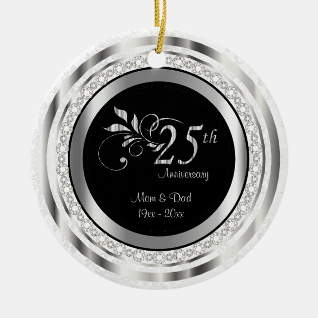 Ornement Rond En Céramique Beau 25ème anniversaire de Mariage d'argent (Devant)
