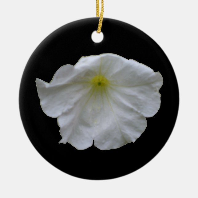 Ornement Rond En Céramique Belle Petunia Blanc Personnalisé Anniversaire (Devant)