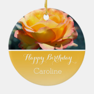 Ornement Rond En Céramique belle rose jaune cadeau d'anniversaire d'un ami