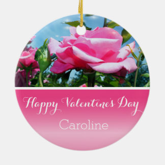 Ornement Rond En Céramique Belle rose rose fleur Saint-Valentin