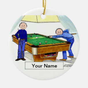 Ornement Rond En Céramique Billard, Joueurs de piscine - Homme & Homme