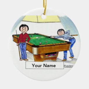 Ornement Rond En Céramique Billard, joueuse de billard - Femme et Femme