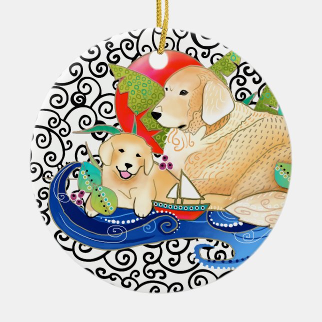 ORNEMENT ROND EN CÉRAMIQUE BINDI GOLDEN RETRIEVER ORNAMENT (Devant)