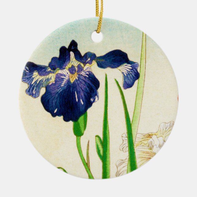 Ornement Rond En Céramique Blue Iris - imprimé japonais aquarelle (Devant)