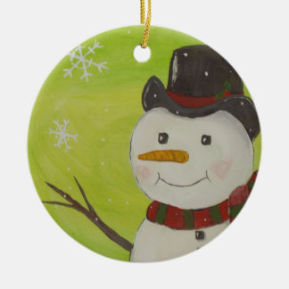 Ornement Rond En Céramique Bonhomme de neige