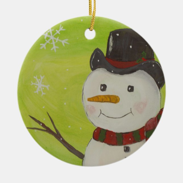 Ornement Rond En Céramique Bonhomme de neige (Devant)
