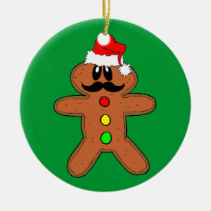 Ornement Rond En Céramique bonhomme en pain d'épice de moustache