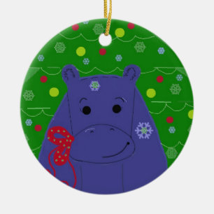 Ornement Rond En Céramique Bonne conception hippo de Noël