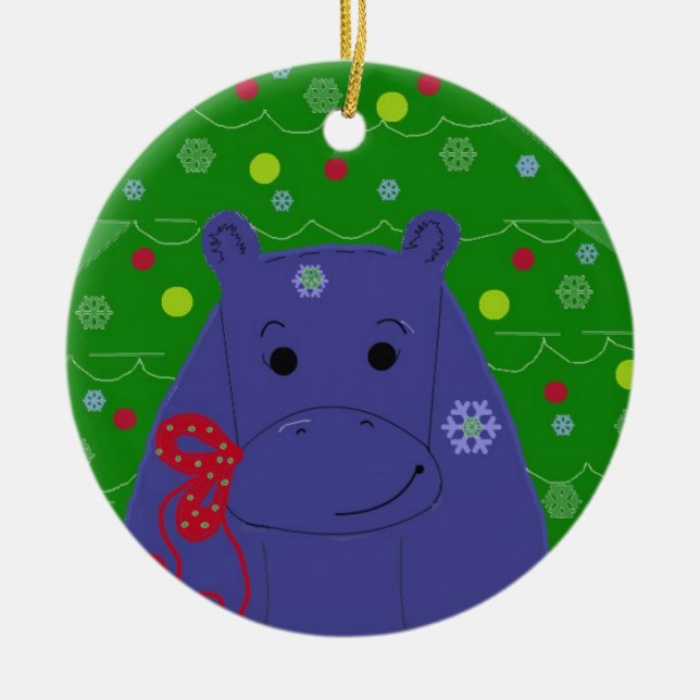 Ornement Rond En Céramique Bonne conception hippo de Noël (Devant)
