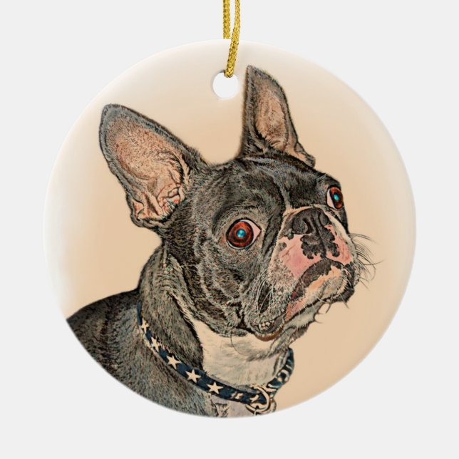 Ornement Rond En Céramique Boston Terrier (Devant)