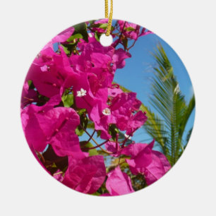 Ornement Rond En Céramique Bougainvilliers et palmiers paysage tropical