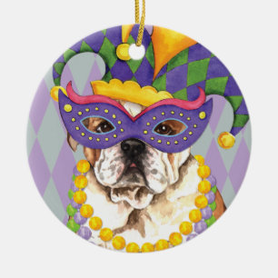 Ornement Rond En Céramique Bouledogue de mardi gras