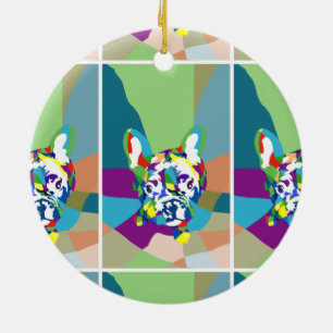 Ornement Rond En Céramique Bouledogue français assis