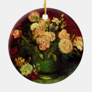 Ornement Rond En Céramique Bowl avec Peonies et Roses par Vincent van Gogh
