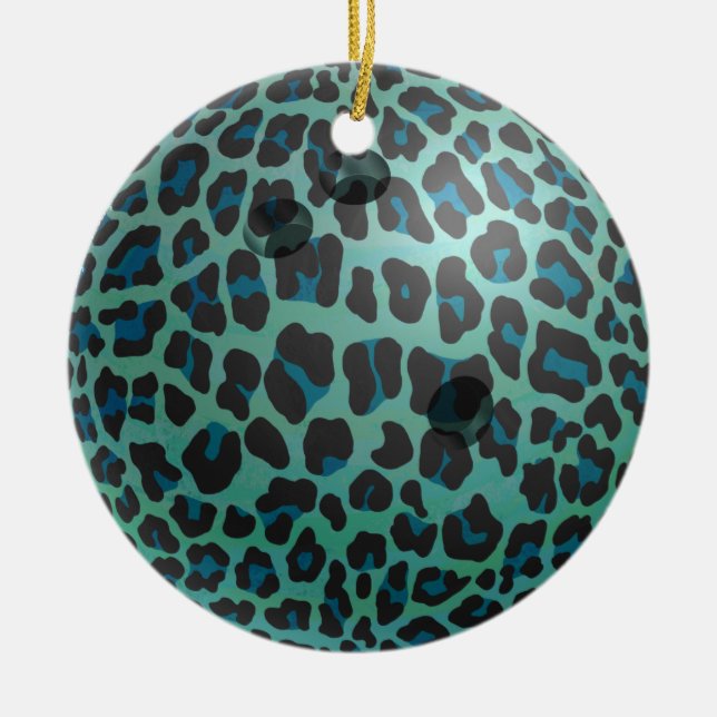 Ornement Rond En Céramique Bowling Ball Leopard Turquoise (Devant)