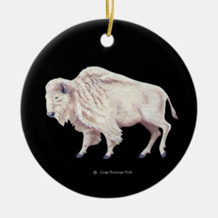 Ornement Rond En Céramique Buffalo blanc
