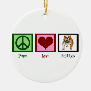 Ornement Rond En Céramique Bulldogs Peace Love
