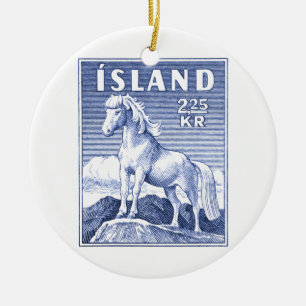 Ornement Rond En Céramique Cachet d'embarquement de chevaux islandais 1958