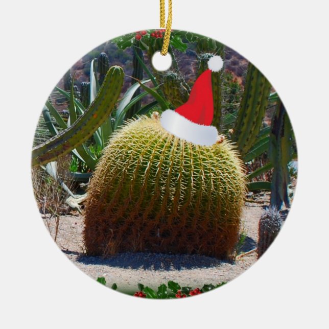 Ornement Rond En Céramique Cactus de Noël (Devant)