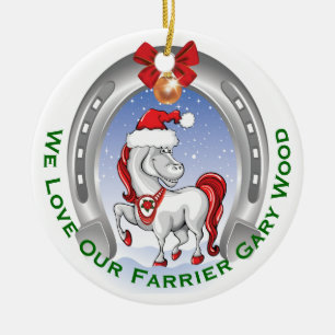 Ornement Rond En Céramique Cadeau de Noël du Cheval Cute pour Farrier
