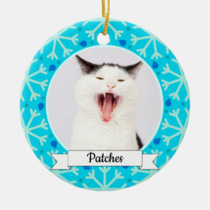 Ornement Rond En Céramique Cadre de flocon de neige bleu Kitty personnalisabl